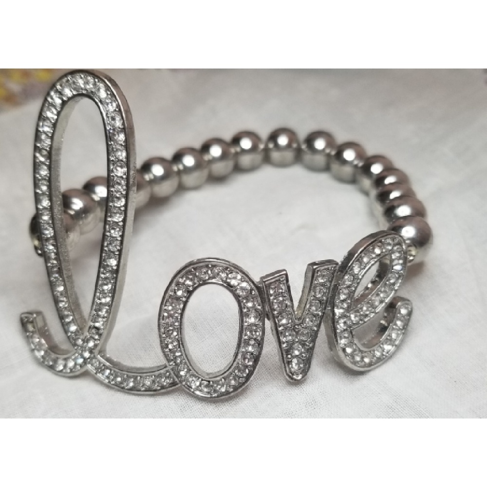 {Bracelet} Love Silver Tone Stretch Bracelet - Picture 3 of 3